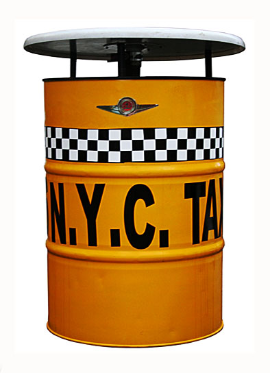 Stehtisch "Barrel" Ölfass/h 100cm,Platte 70cm, Checker Taxi NYC